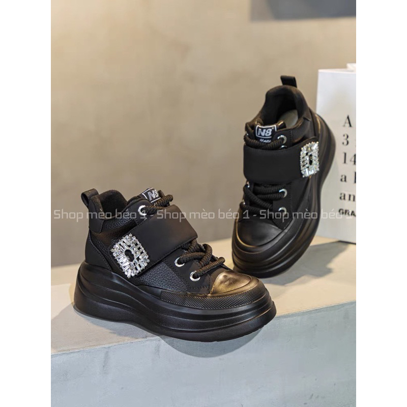 Giày thể thao sneaker đai ngang mặt khoá vuông độn đế cao fullbox hàng quảng châu cao cấp