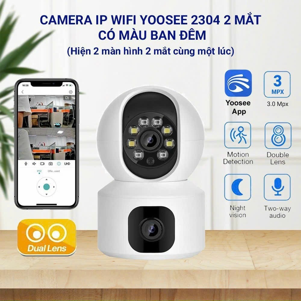 Camera WIFI Yoosee 2 mắt 5.0MP, Quay đêm có màu, Siêu nét Góc Rộng, Đàm thoại, Xoay 355° - Hàng Chính Hãng