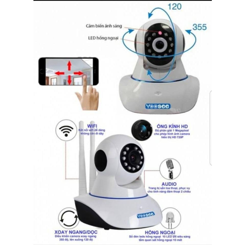 Camera Wifi Không Dây Yoosee 3 Râu FULL HD Hình Ảnh Sắc Nét, Xoay 360 Độ - Chính Hãng ACK