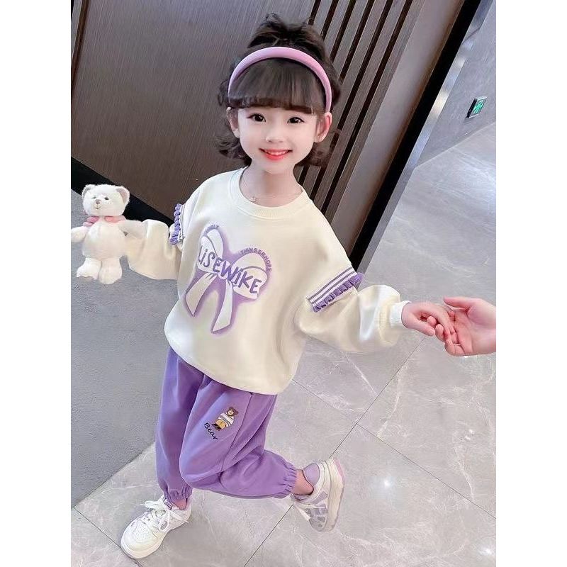 Bộ quần áo nỉ thu đông bé gái 18-55kg hình NƠ.Chất vải da cá mềm,hình in xinh xắn.BG53