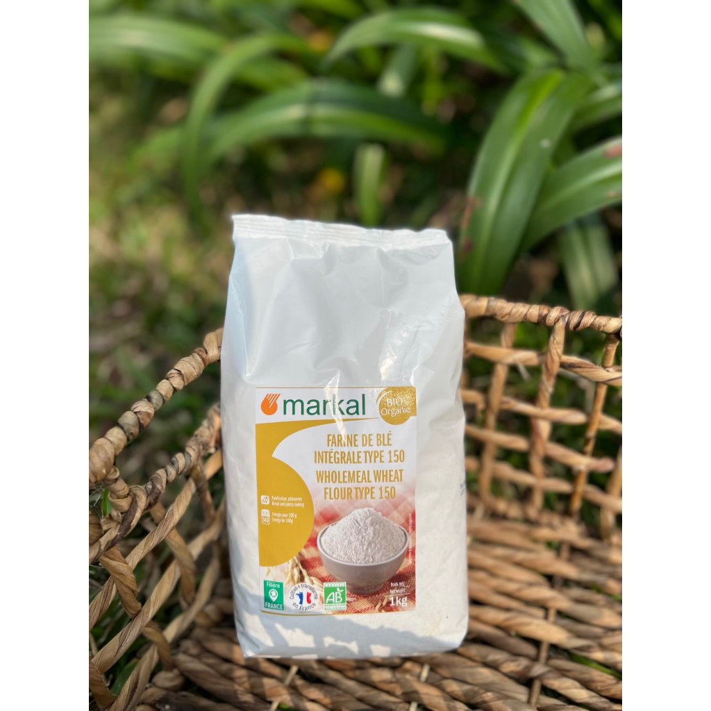 Bột mì nguyên cám hữu cơ T150 Markal 1kg được xay từ hạt lúa mì lứt nguyên vỏ cám bảo toàn dinh dưỡng