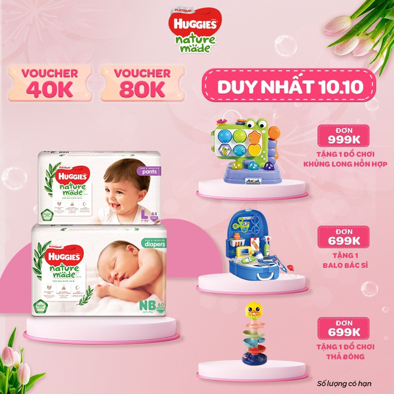 Bỉm Tã dán quần cho bé Huggies Nature Made thiết kế siêu mỏng size NB60