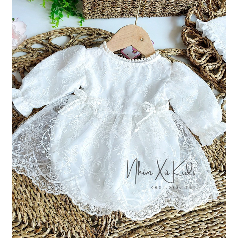 Body Váy Cổ Ngọc NHÍM XÙ KIDS Cho Bé Gái 3 Đến 12kg Chất Ren Lót Lụa Habutai - B038