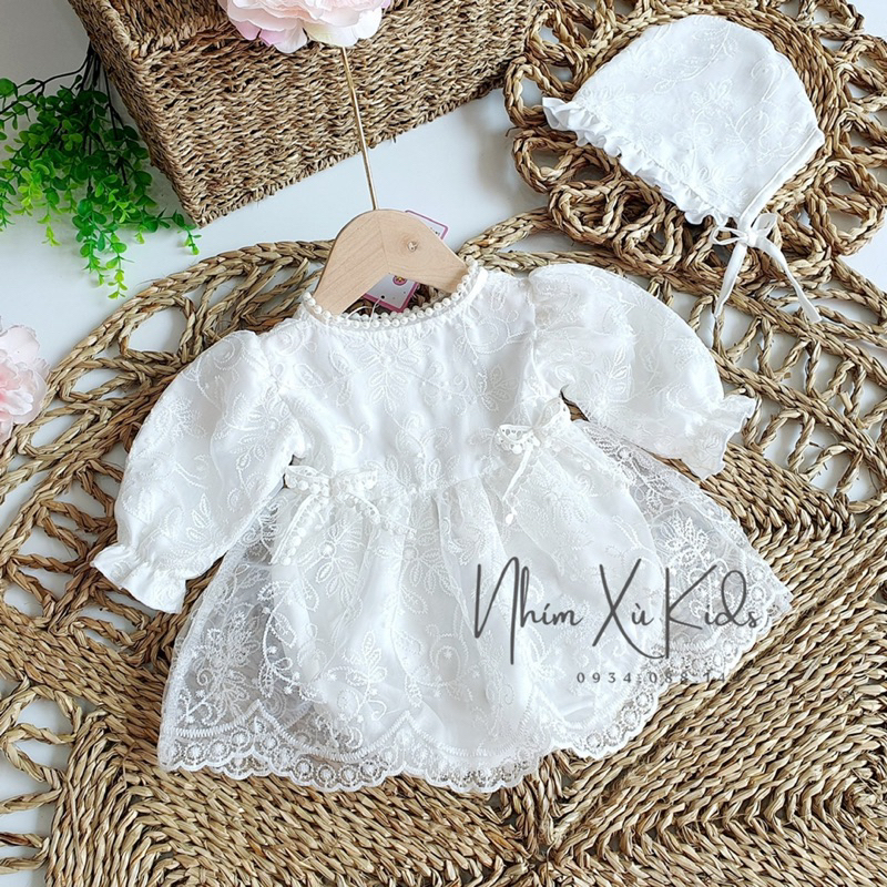 Body Váy Cổ Ngọc NHÍM XÙ KIDS Cho Bé Gái 3 Đến 12kg Chất Ren Lót Lụa Habutai - B038