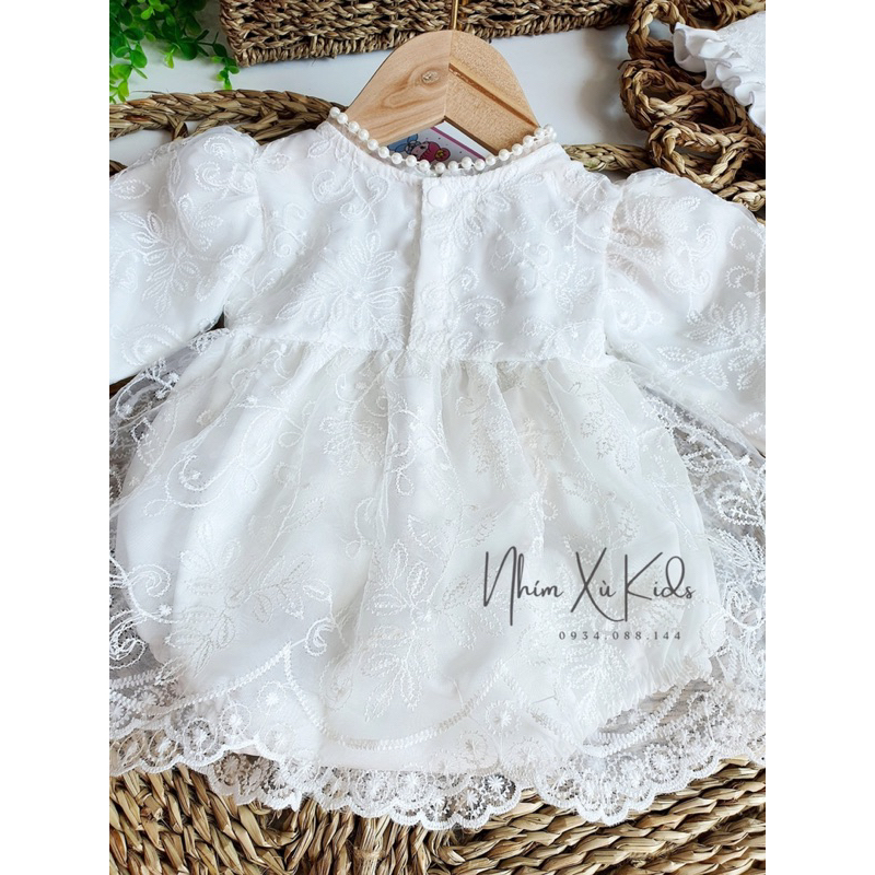 Body Váy Cổ Ngọc NHÍM XÙ KIDS Cho Bé Gái 3 Đến 12kg Chất Ren Lót Lụa Habutai - B038