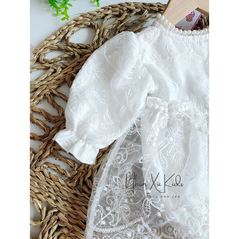 Body Váy Cổ Ngọc NHÍM XÙ KIDS Cho Bé Gái 3 Đến 12kg Chất Ren Lót Lụa Habutai - B038