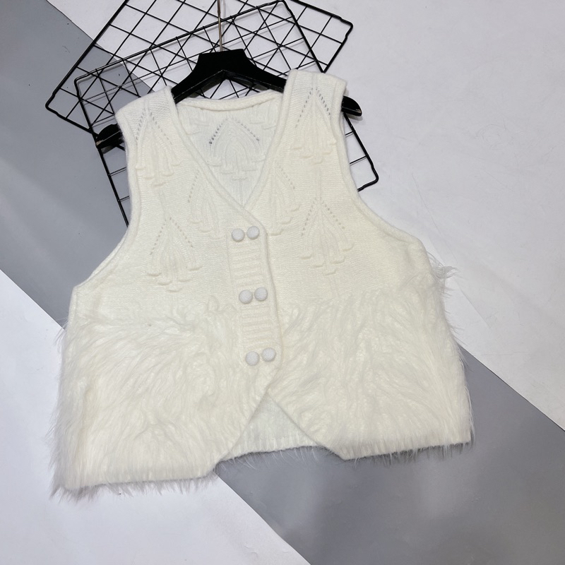 Áo len ghile chân lông cúc bọc dáng ngắn xinh