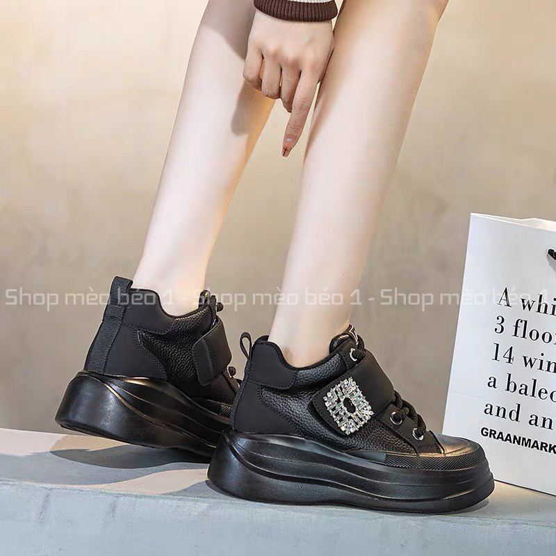 Giày thể thao sneaker đai ngang mặt khoá vuông độn đế cao fullbox hàng quảng châu cao cấp