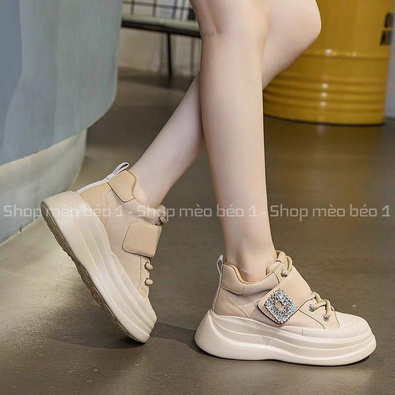 Giày thể thao sneaker đai ngang mặt khoá vuông độn đế cao fullbox hàng quảng châu cao cấp