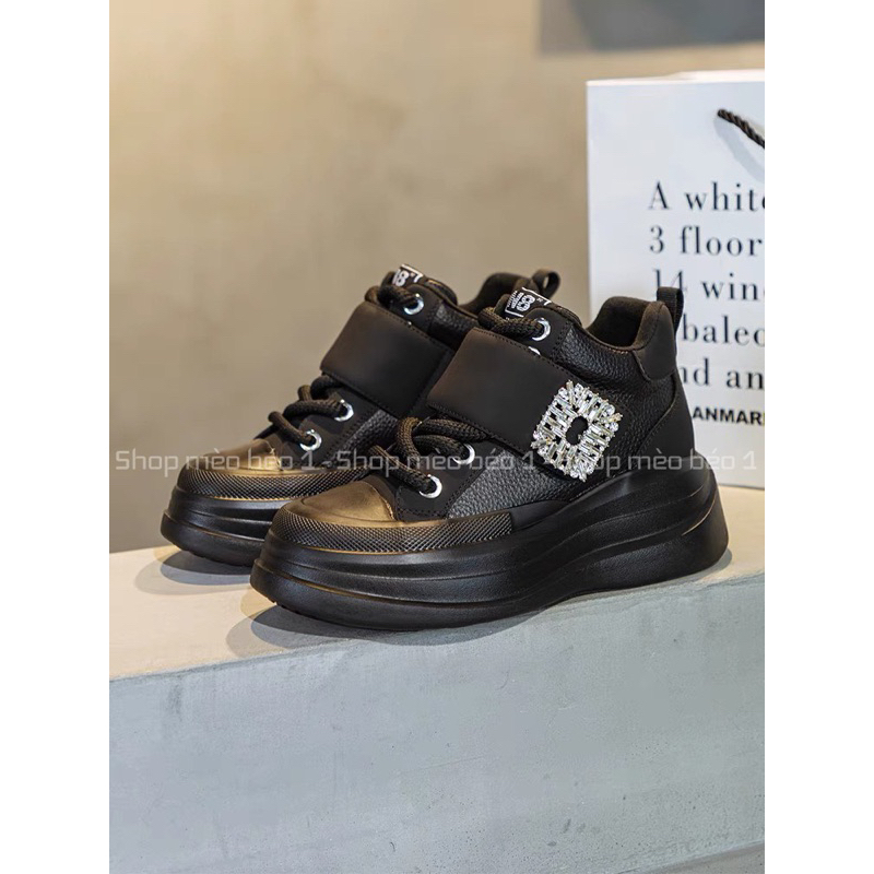 Giày thể thao sneaker đai ngang mặt khoá vuông độn đế cao fullbox hàng quảng châu cao cấp