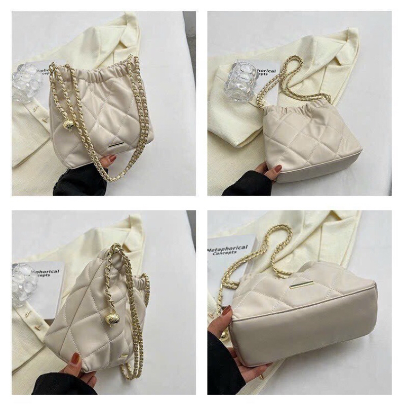 Túi xách nữ da mềm thêu vuông dây rút miệng siêu dễ thương tuixachgiare8686