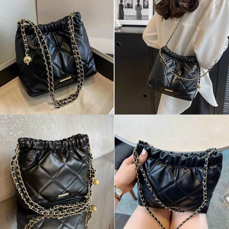 Túi xách nữ da mềm thêu vuông dây rút miệng siêu dễ thương tuixachgiare8686