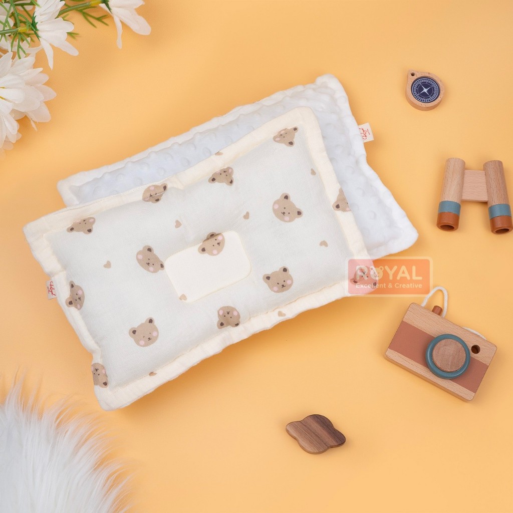 Gối lõm xô cao cấp Muslin cho bé sơ sinh chống bẹp đầu