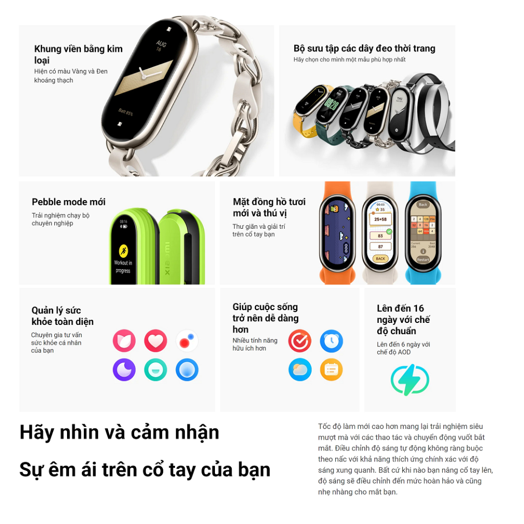 Miband 8 - Vòng đeo tay thông minh Xiaomi Smart Band 8 Bản Quốc Tế Tiếng Việt - Hàng chính hãng