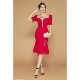 ĐẦM ÔM LAI LOE CỔ PHỐI LƯỚI ĐÍNH HẠT - DDD2640