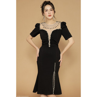 ĐẦM ÔM LAI LOE CỔ PHỐI LƯỚI ĐÍNH HẠT - DDD2640