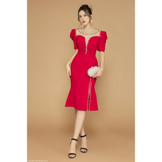 ĐẦM ÔM LAI LOE CỔ PHỐI LƯỚI ĐÍNH HẠT - DDD2640