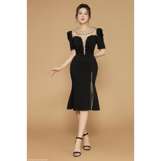 ĐẦM ÔM LAI LOE CỔ PHỐI LƯỚI ĐÍNH HẠT - DDD2640