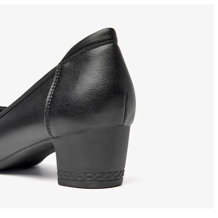 Giày Nữ Hãng Dusto Mũi Tròn Nơ Tròn Phong Cách Hàn Quốc Gót Dày 4.5Cm Da Mềm Êm Nhẹ Đi Học Đi Làm Đi Chơi