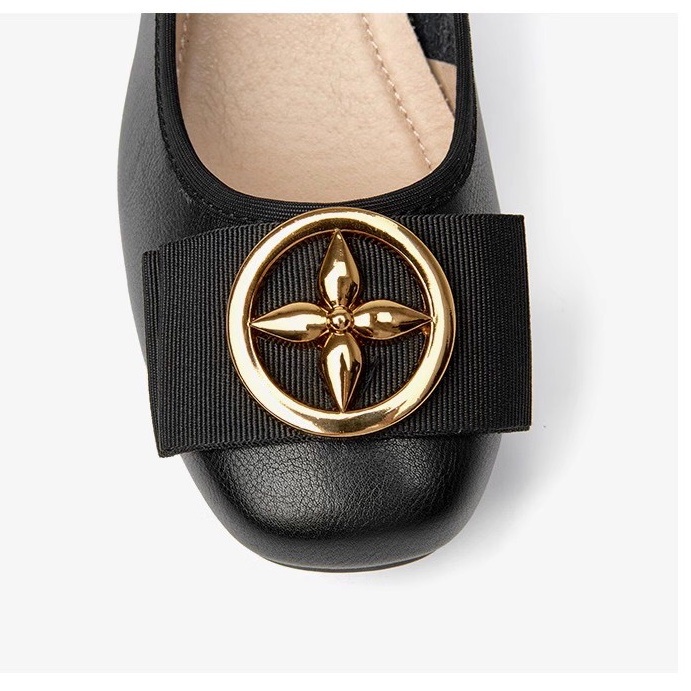 Giày Nữ Hãng Dusto Mũi Tròn Nơ Tròn Phong Cách Hàn Quốc Gót Dày 4.5Cm Da Mềm Êm Nhẹ Đi Học Đi Làm Đi Chơi