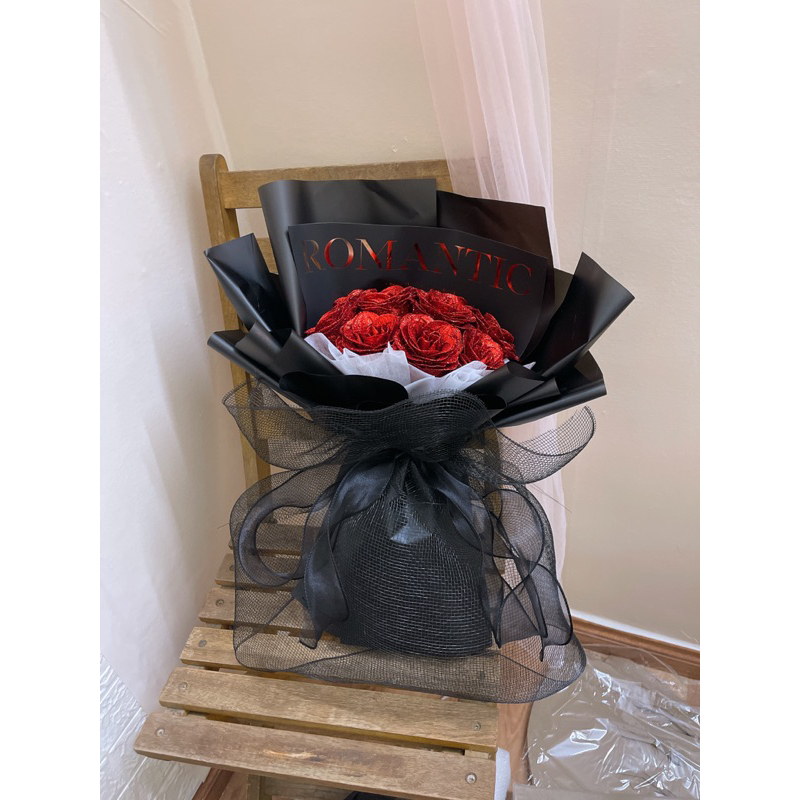 Bó hoa nhũ 10 bông phối voan