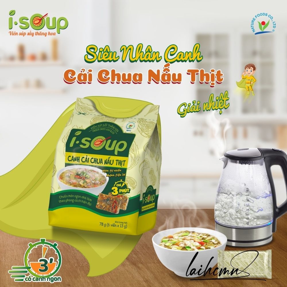 Canh Cải Chua Nấu Thịt I-Soup 78g  Viên Sấy Thăng Hoa Canh Lười Tiết Kiệm Thời Gian Ngon Như Mẹ Nấu