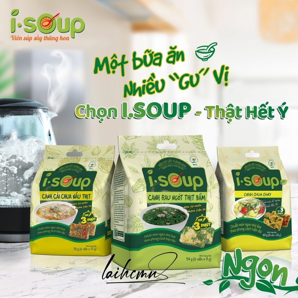 Canh Cải Chua Nấu Thịt I-Soup 78g  Viên Sấy Thăng Hoa Canh Lười Tiết Kiệm Thời Gian Ngon Như Mẹ Nấu
