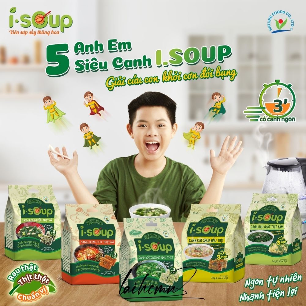 Canh Cải Chua Nấu Thịt I-Soup 78g  Viên Sấy Thăng Hoa Canh Lười Tiết Kiệm Thời Gian Ngon Như Mẹ Nấu