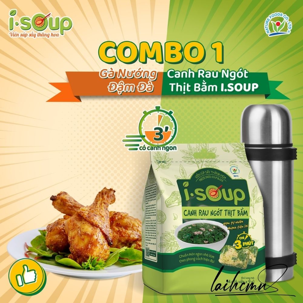 Canh Rau Ngót Thịt Bằm Ăn Liền I-Soup 54g  Viên Sấy Thăng Hoa Canh Lười Tiết Kiệm Thời Gian Ngon Như Mẹ Nấu