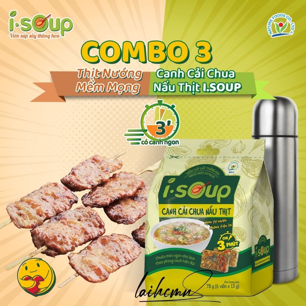 Canh Cải Chua Nấu Thịt I-Soup 78g  Viên Sấy Thăng Hoa Canh Lười Tiết Kiệm Thời Gian Ngon Như Mẹ Nấu
