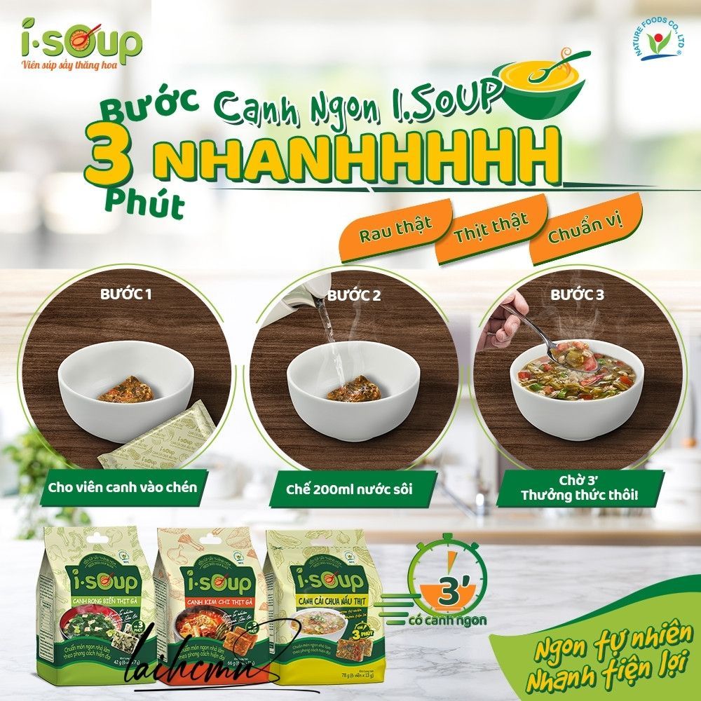Canh Cải Chua Nấu Thịt I-Soup 78g  Viên Sấy Thăng Hoa Canh Lười Tiết Kiệm Thời Gian Ngon Như Mẹ Nấu