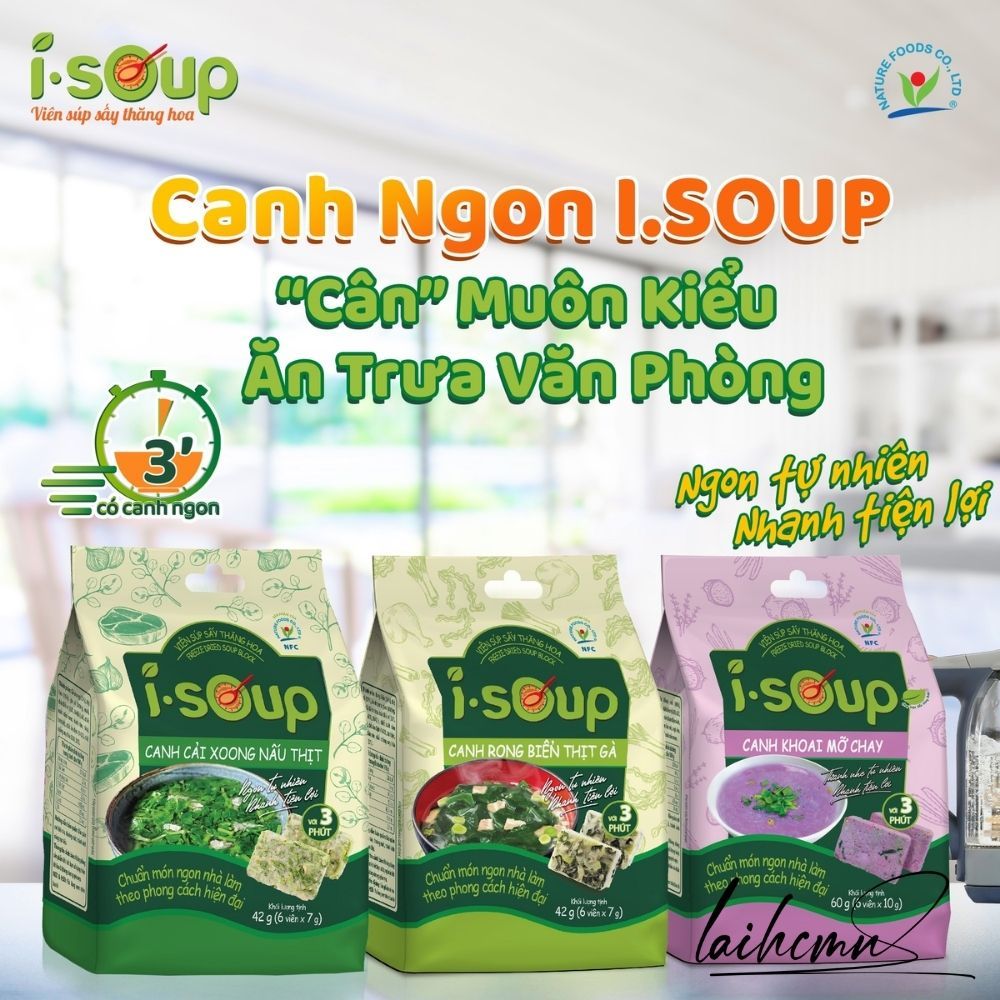 Canh Rau Ngót Thịt Bằm Ăn Liền I-Soup 54g  Viên Sấy Thăng Hoa Canh Lười Tiết Kiệm Thời Gian Ngon Như Mẹ Nấu