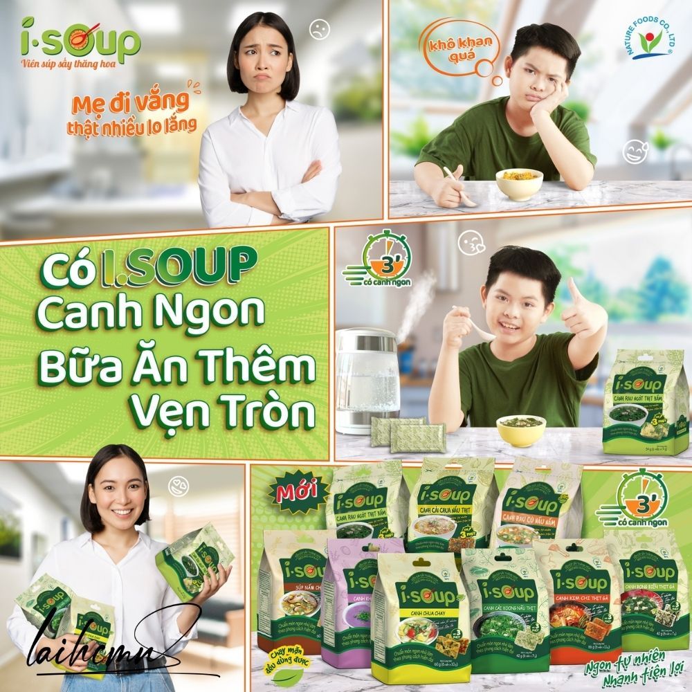 Canh Rau Ngót Thịt Bằm Ăn Liền I-Soup 54g  Viên Sấy Thăng Hoa Canh Lười Tiết Kiệm Thời Gian Ngon Như Mẹ Nấu