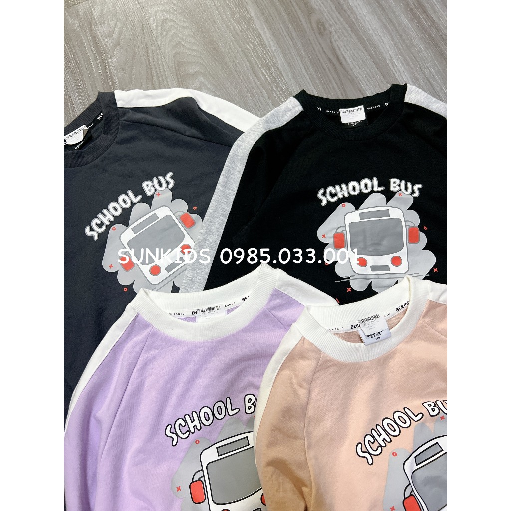 Bộ thu đông bé trai bé gái nỉ da cá Beemon hình xe Bus