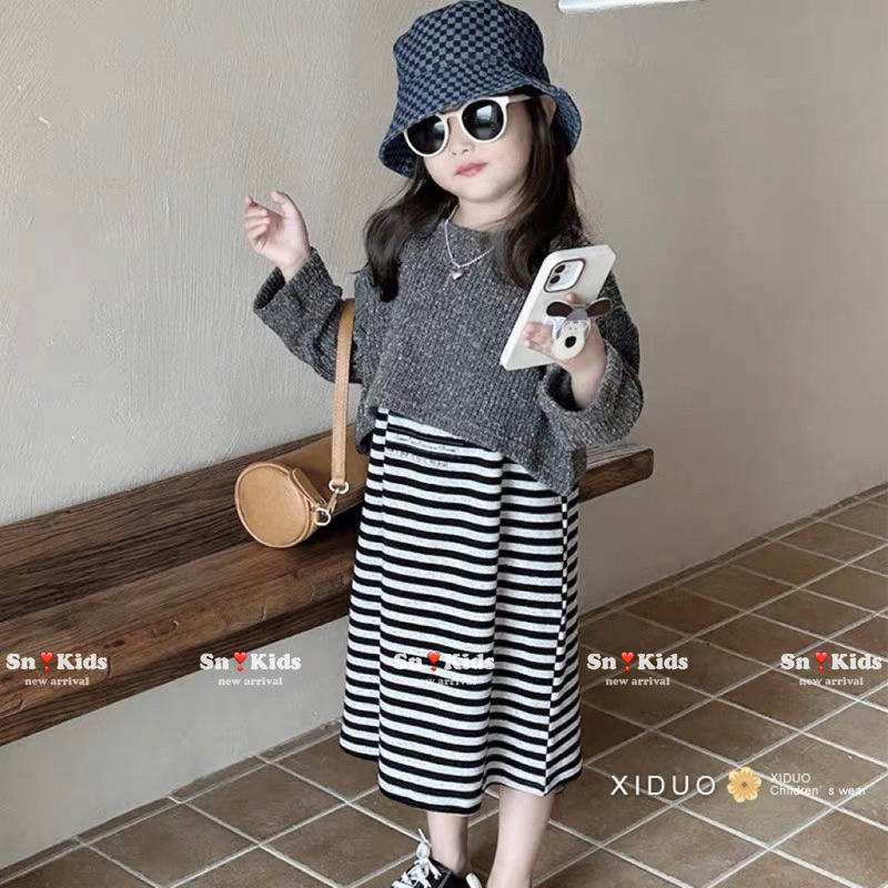 Set váy  sọc 2 dây body kèm áo khoác siêu xinh cho bé gái