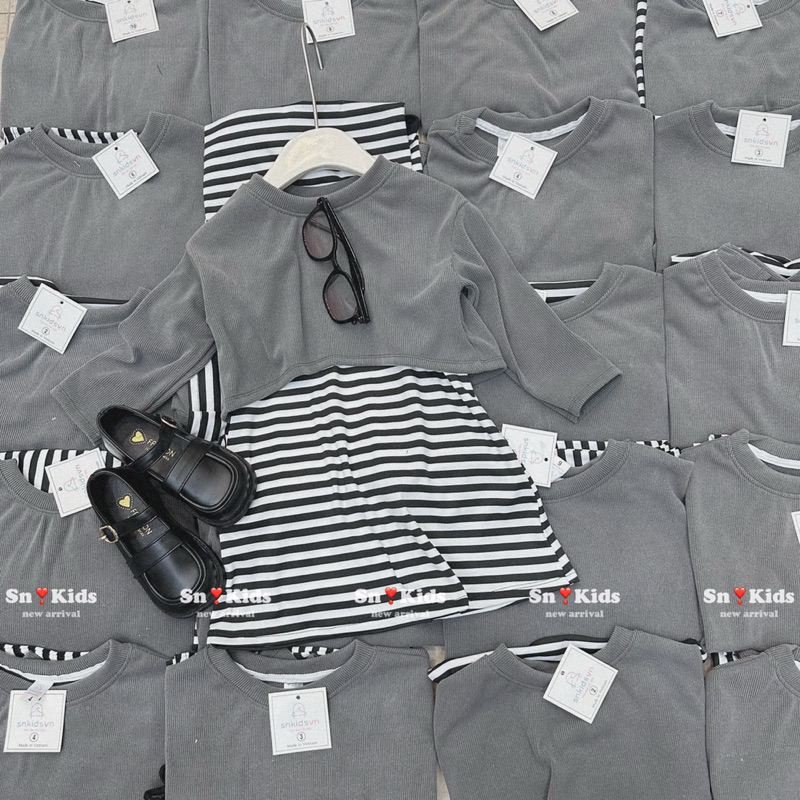 Set váy  sọc 2 dây body kèm áo khoác siêu xinh cho bé gái