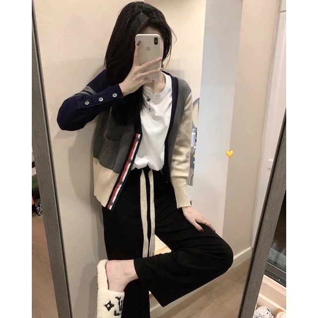 Áo Khoác Cardigan Thom Xám Be Chất Len Dệt Kim Cao Cấp Hàng Quảng Châu Loại 1 Có Sẵn