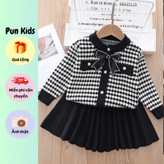 Áo khoác len cadigan kèm nơ phong cách hàn quốc cho bé gái từ 14-35kg