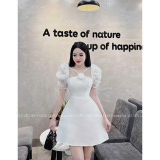 Đầm nữ tapta tay phồng phối nơ ngực chất liệu cao cấp chuẩn shop