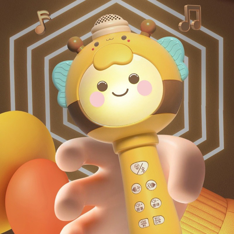 Micro cho bé hát karaoke kết nối Bluetooth, Mic cho be, phát nhạc, có đèn, thay đổi giọng nói, tích hợp loa không dây