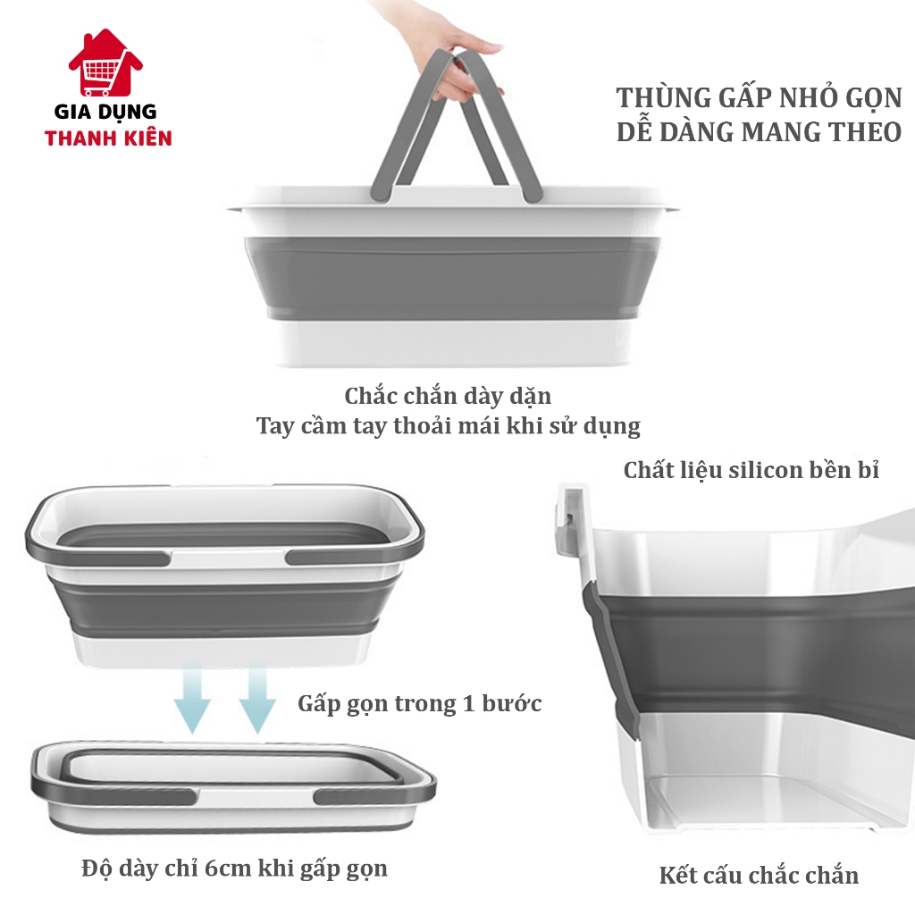 Xô nước gấp gọn, thùng gập silicon đa năng vệ sinh nhà cửa, xô giặt lau nhà, chùi kính, xô ô tô Thanh Kiên TK001