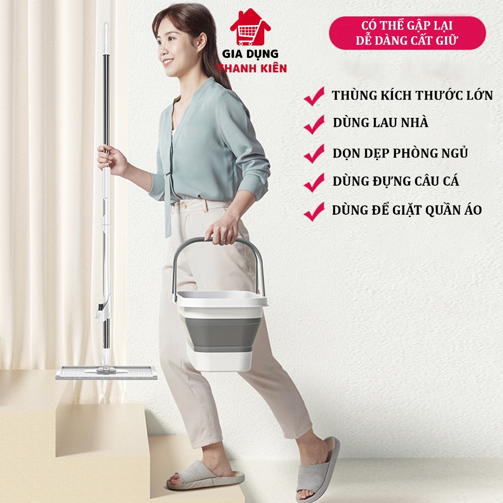 Xô nước gấp gọn, thùng gập silicon đa năng vệ sinh nhà cửa, xô giặt lau nhà, chùi kính, xô ô tô Thanh Kiên TK001