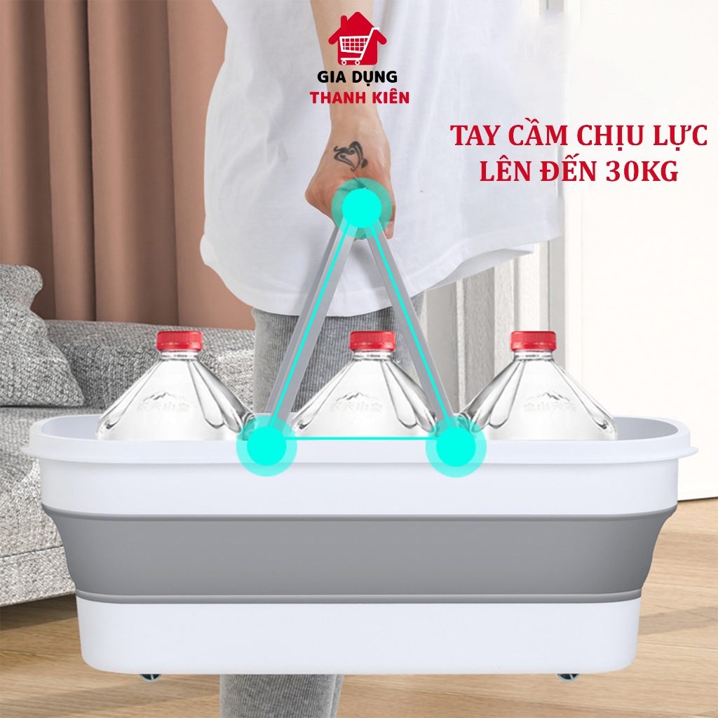 Xô nước gấp gọn, thùng gập silicon đa năng vệ sinh nhà cửa, xô giặt lau nhà, chùi kính, xô ô tô Thanh Kiên TK001