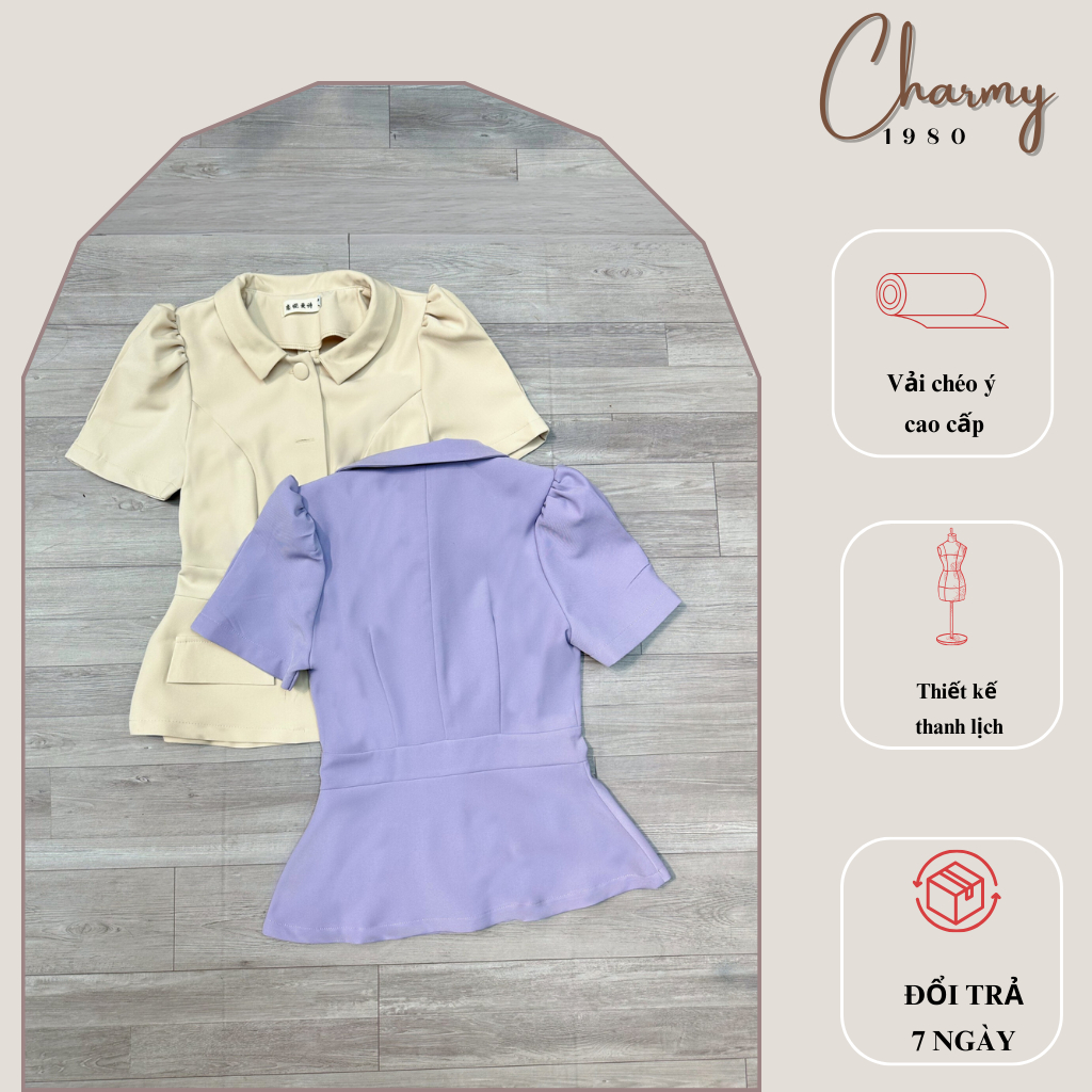 Aó cổ bẻ dáng peplum  thời trang thiết kế  Charmy 1980