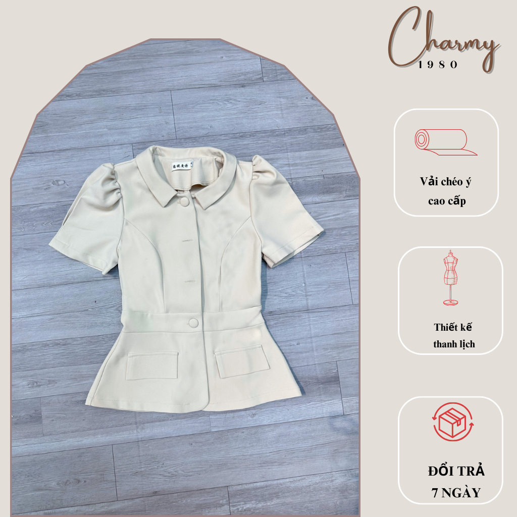 Aó cổ bẻ dáng peplum  thời trang thiết kế  Charmy 1980