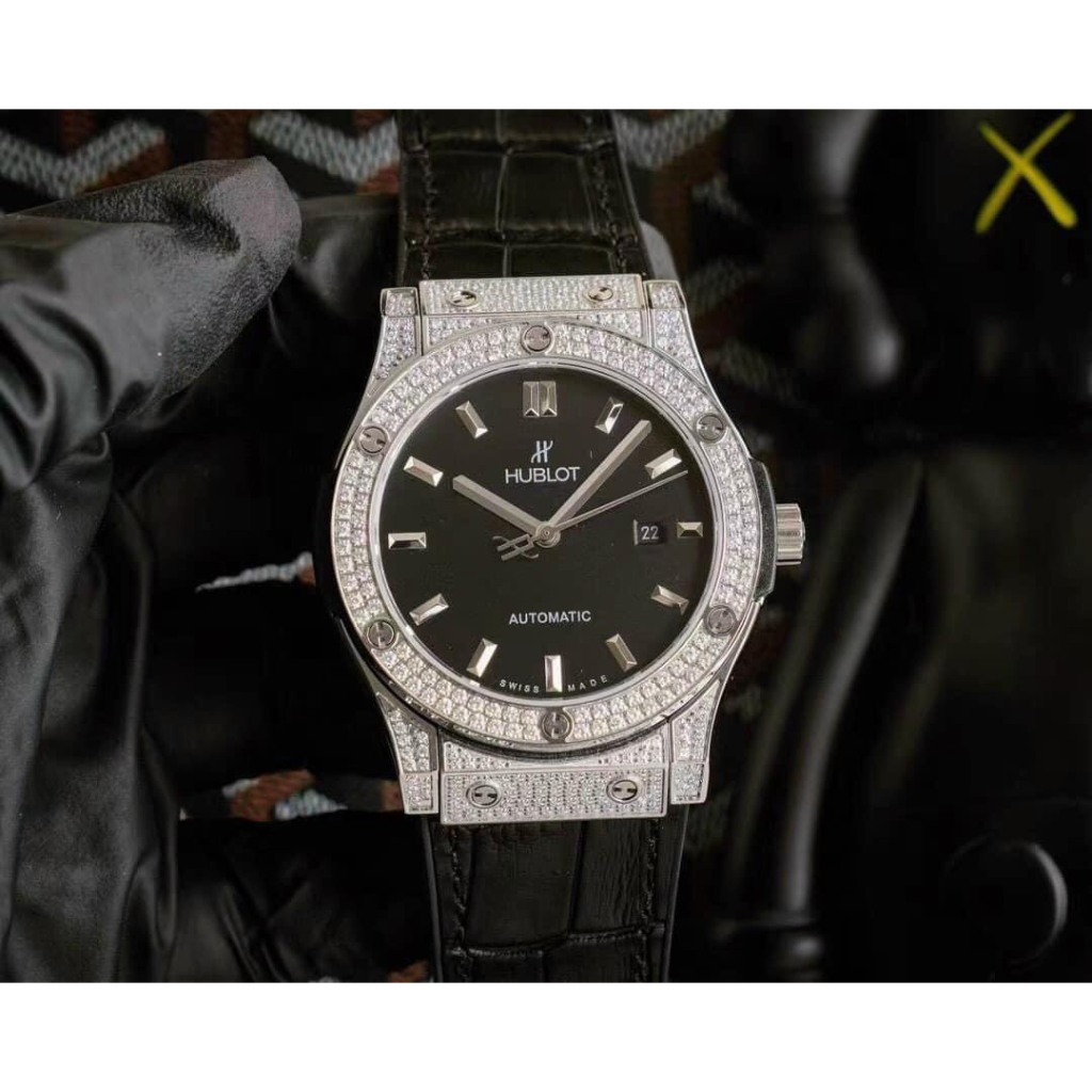 Đồng hồ  Nam Hb vỏ đá vành đá mặt đen, xám máy cơ Nhật 38mm, 42mm dây cao su, dây da đen vỏ trắng..,