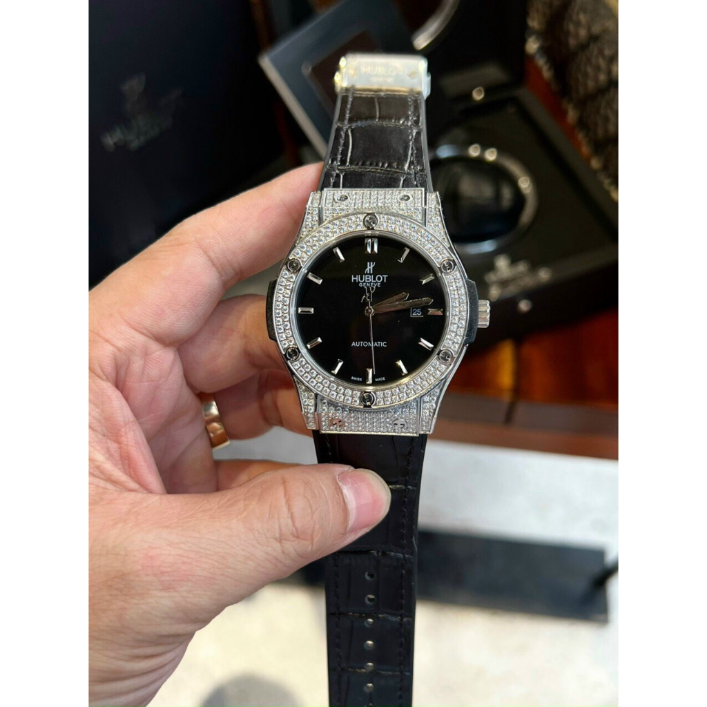 Đồng hồ  Nam Hb vỏ đá vành đá mặt đen, xám máy cơ Nhật 38mm, 42mm dây cao su, dây da đen vỏ trắng..,