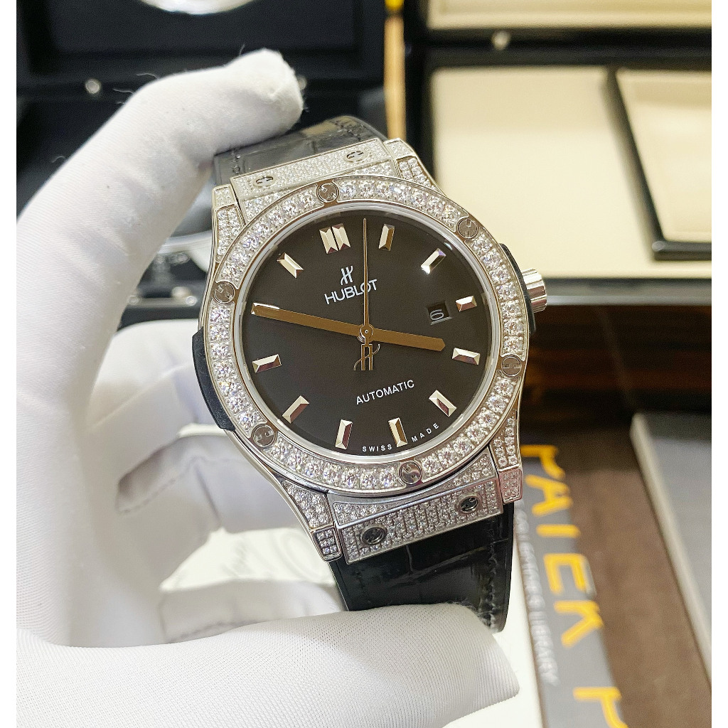 Đồng hồ  Nam Hb vỏ đá vành đá mặt đen, xám máy cơ Nhật 38mm, 42mm dây cao su, dây da đen vỏ trắng..,