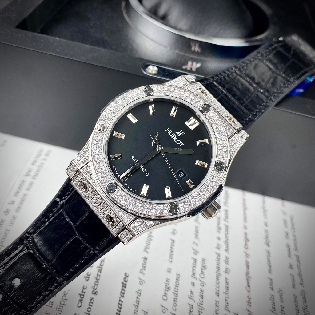 Đồng hồ  Nam Hb vỏ đá vành đá mặt đen, xám máy cơ Nhật 38mm, 42mm dây cao su, dây da đen vỏ trắng..,