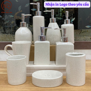 Bình Chiết dầu gội sứ Bát Tràng men muối tiêu,Chai/Lọ đựng nước rửa tay-sữa tắm Decor,Bộ đồ dùng phòng tắm Gốm Ngô Gia